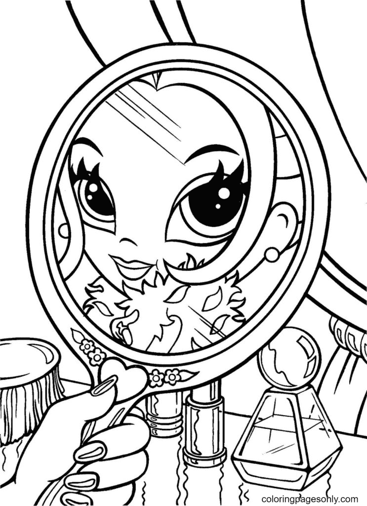 Glamorous Lisa Frank regardant dans le miroir Coloriage
