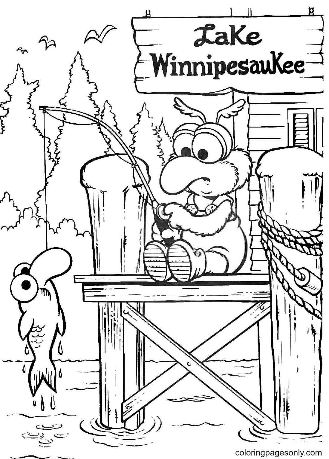 Gonzo Is Fishing on Lake WinnipesauKee Coloring Pages