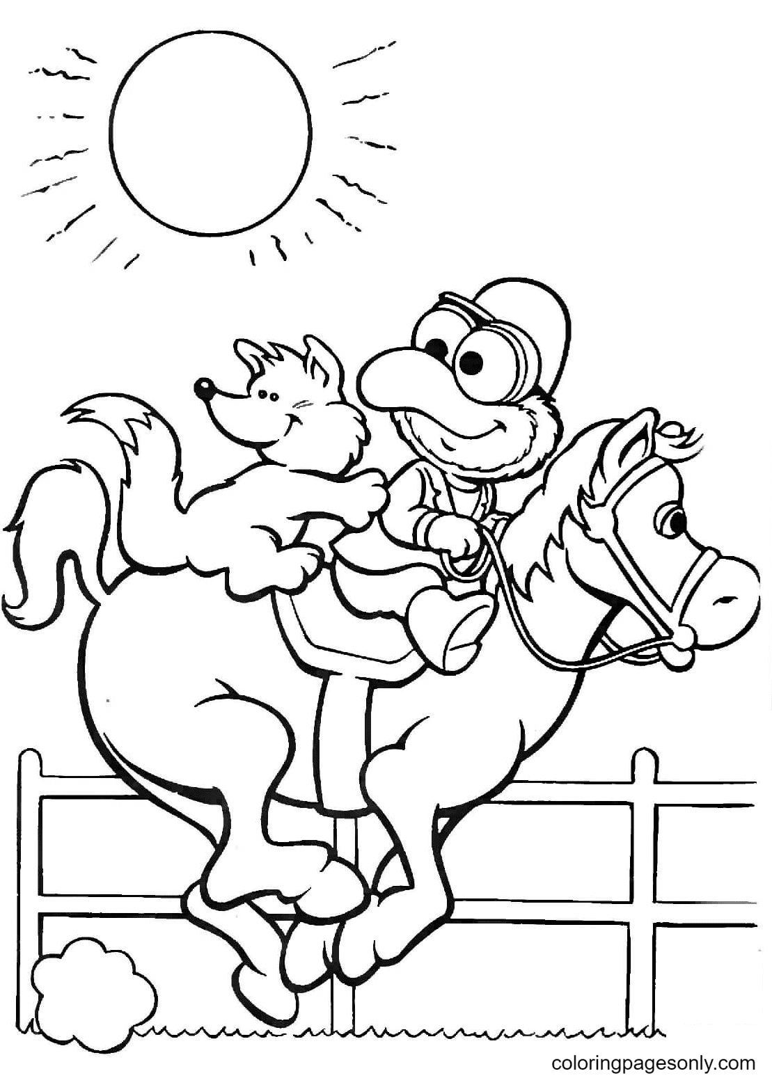 Gonzo en Fox rijden op een paard van Muppet Babies