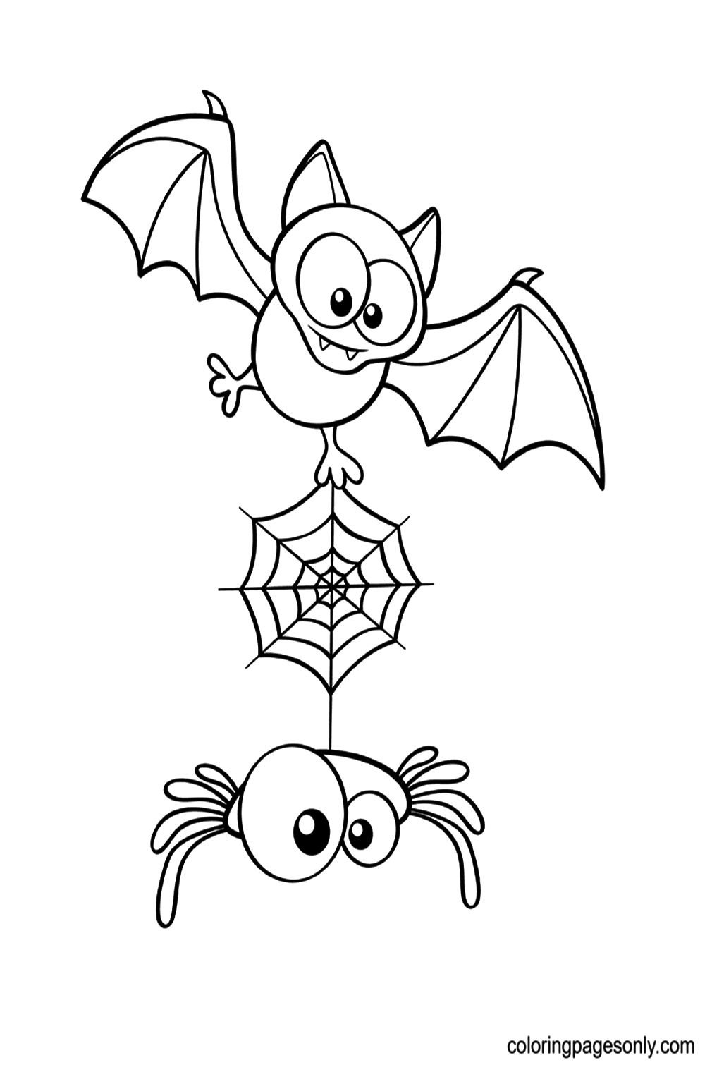 Halloween Bat And Spider Coloring Page