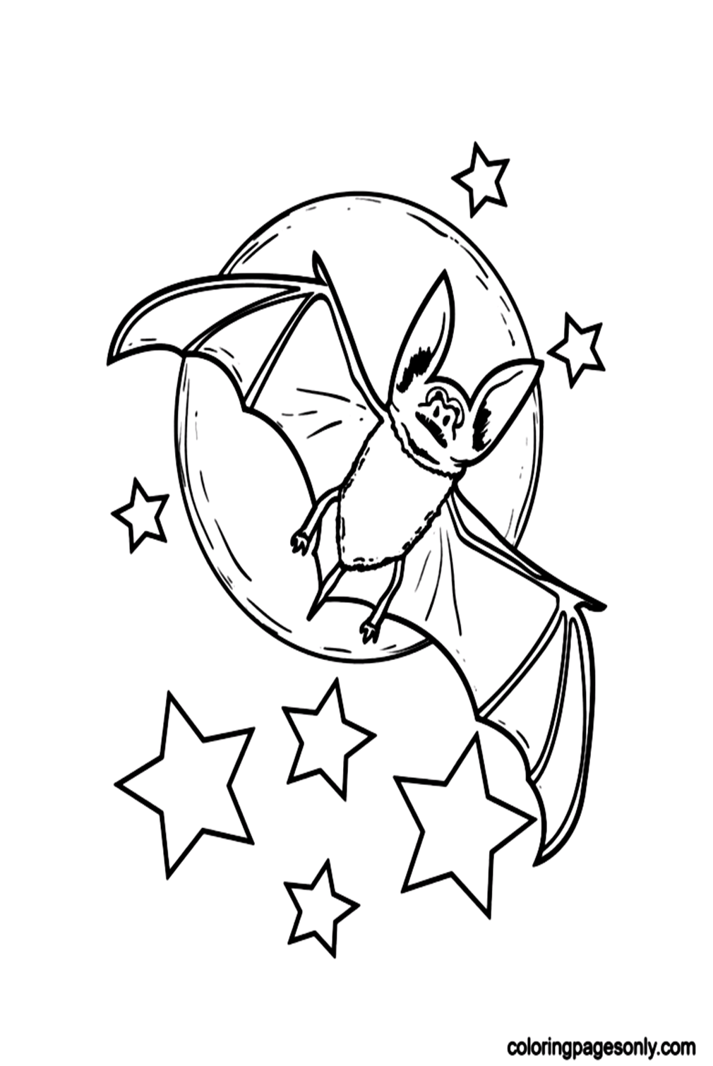 Halloween Bat and Stars Coloring Page