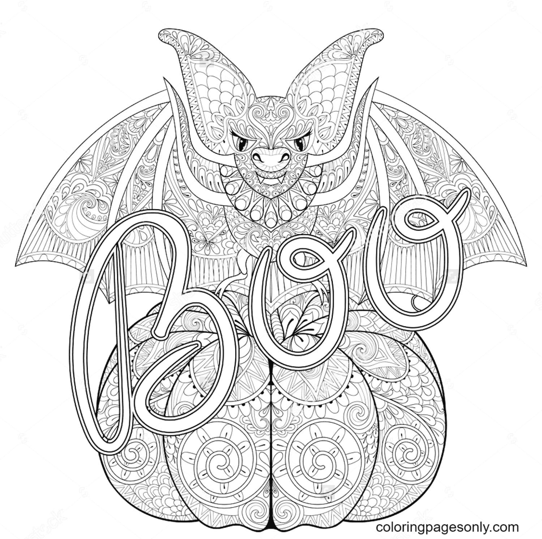 Halloween Bat with Pumpkin Coloring Page