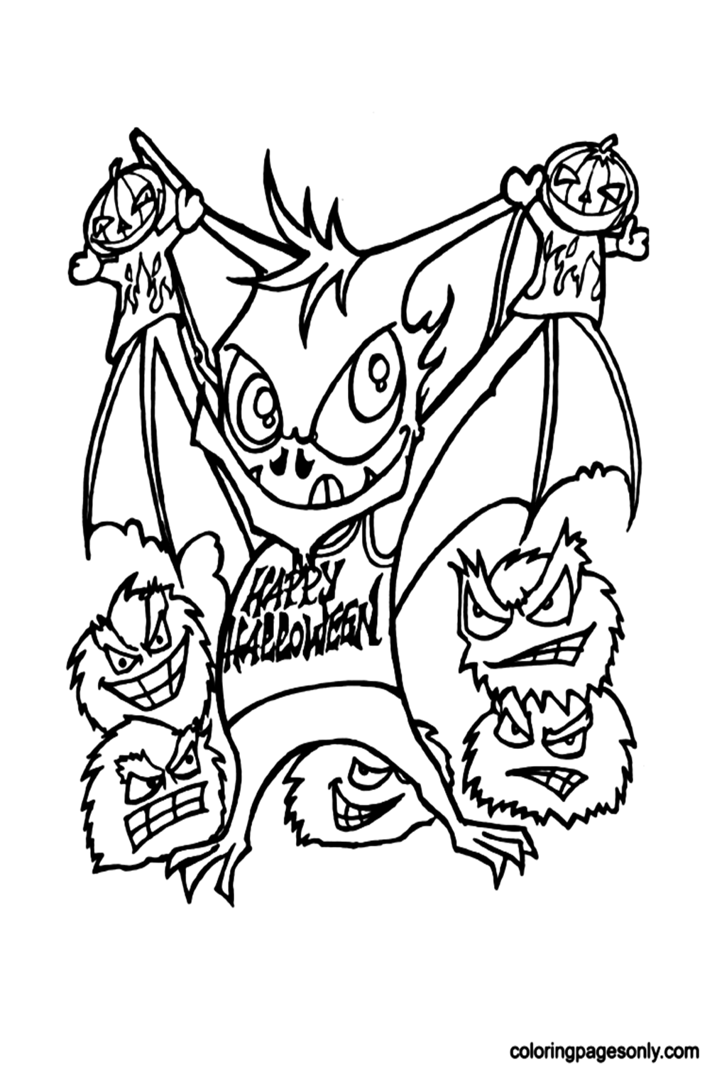 Halloween Bats And Vampire Coloring Page