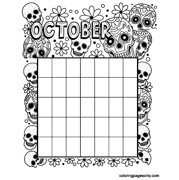 هالوين التقويم صفحة أكتوبر التلوين