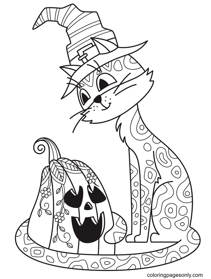 Gato de Halloween con calabaza de Halloween Cats