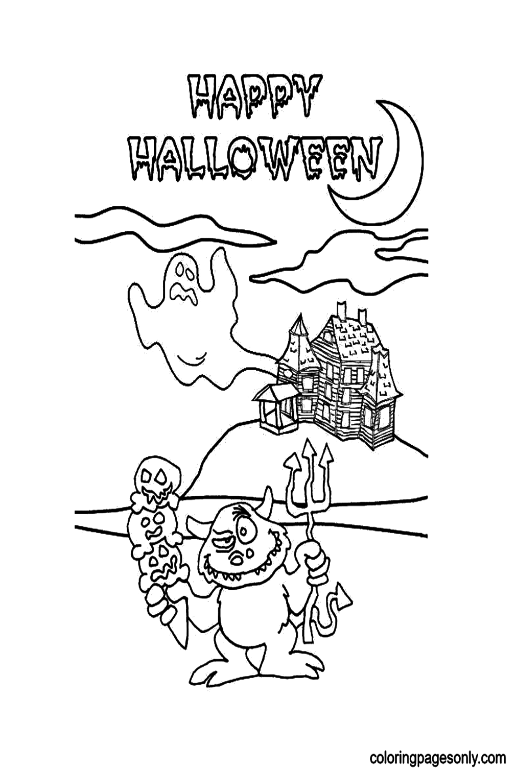 Spooky Halloween Skull Coloring Pages - Halloween Monsters Coloring ...