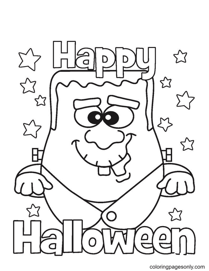 Halloween Happy Monster Coloring Page - Free Printable Coloring Pages