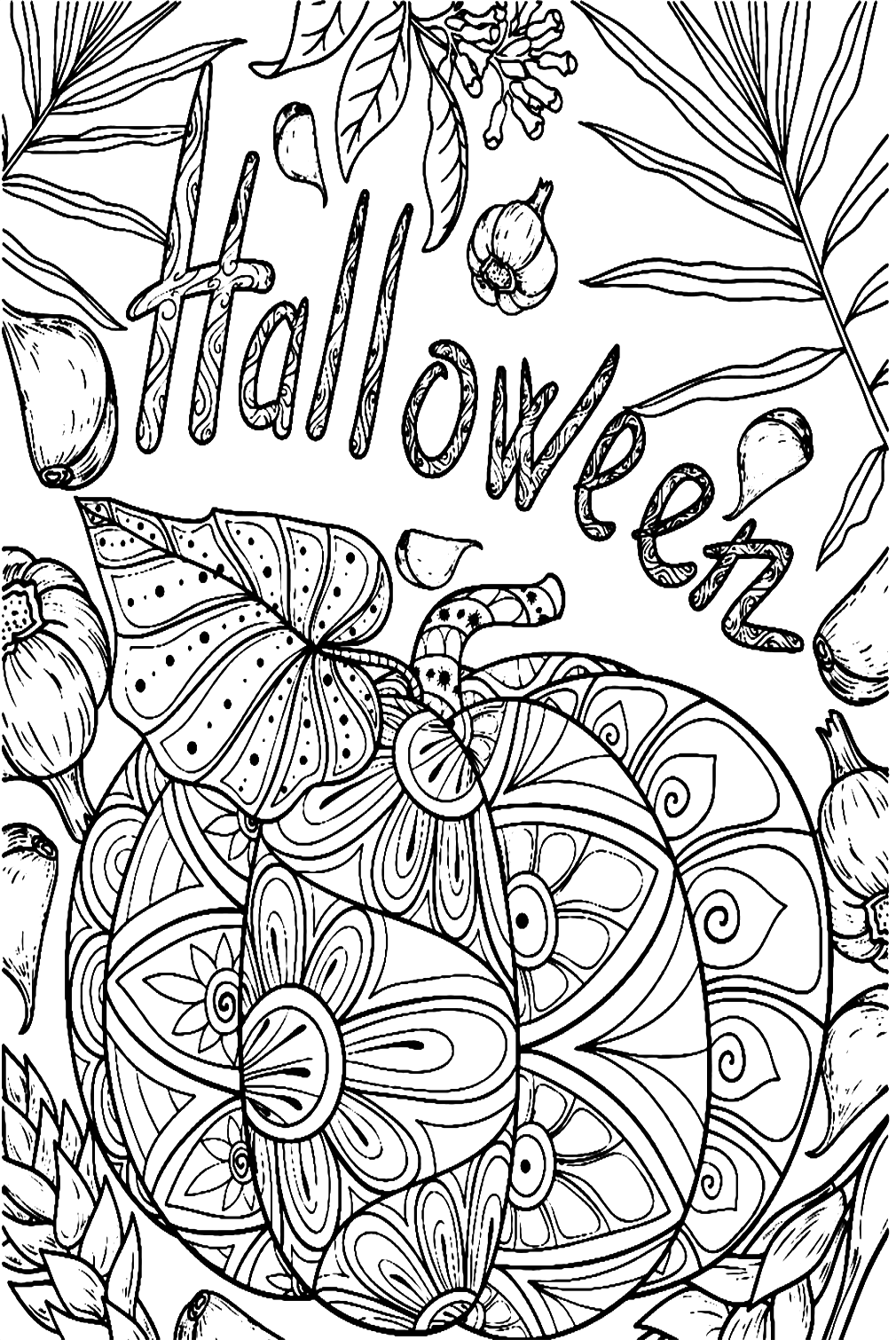 Halloween Pumpkin Garlic Coloring Pages