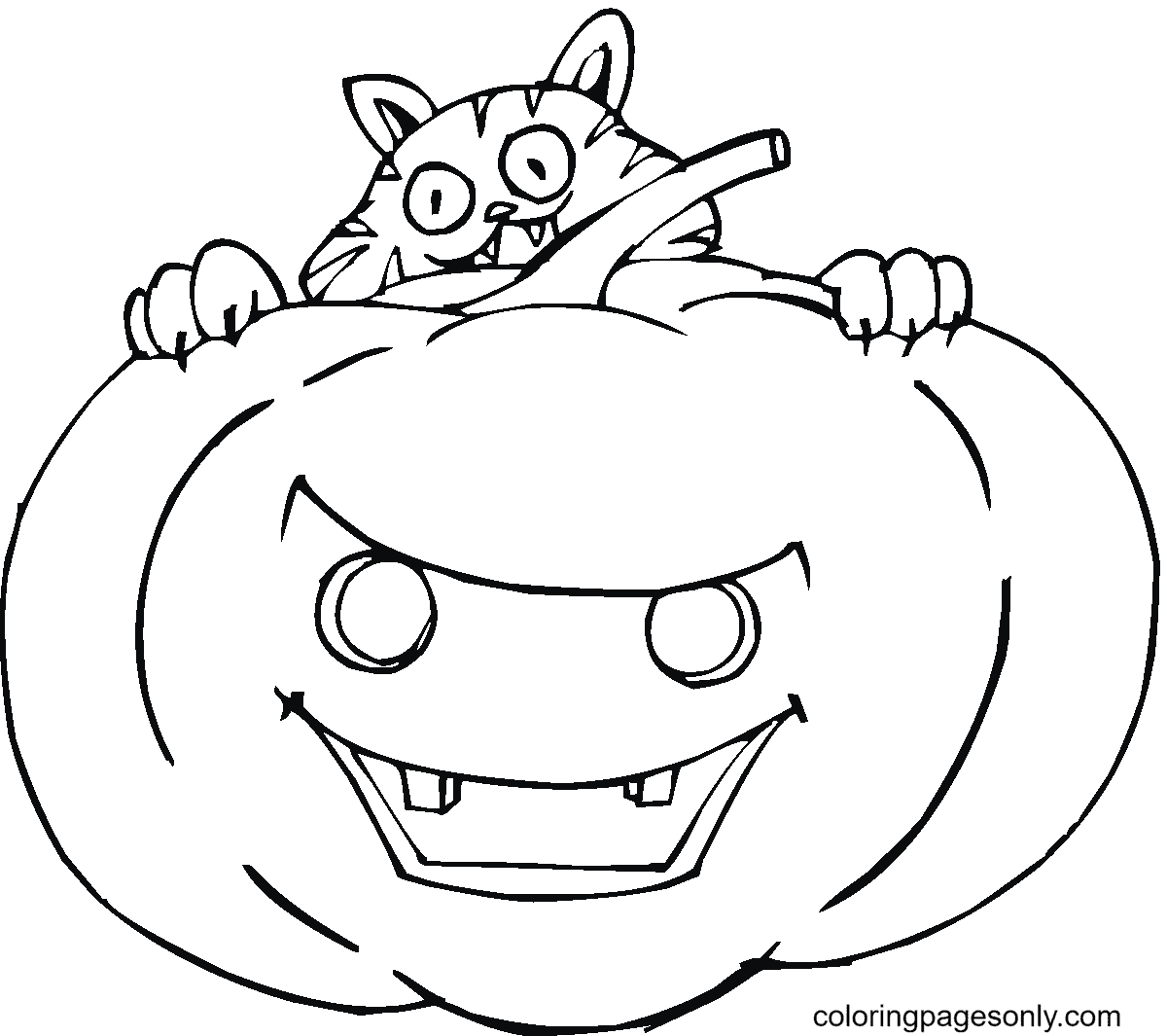 Хэллоуинская тыква с Сумасшедшим котом из Хэллоуинских котов