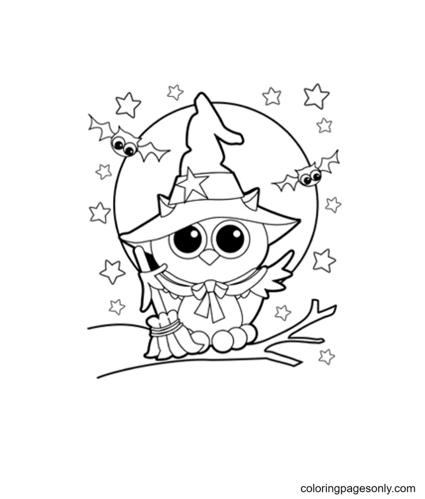 Halloween Witch Owl Coloring Page