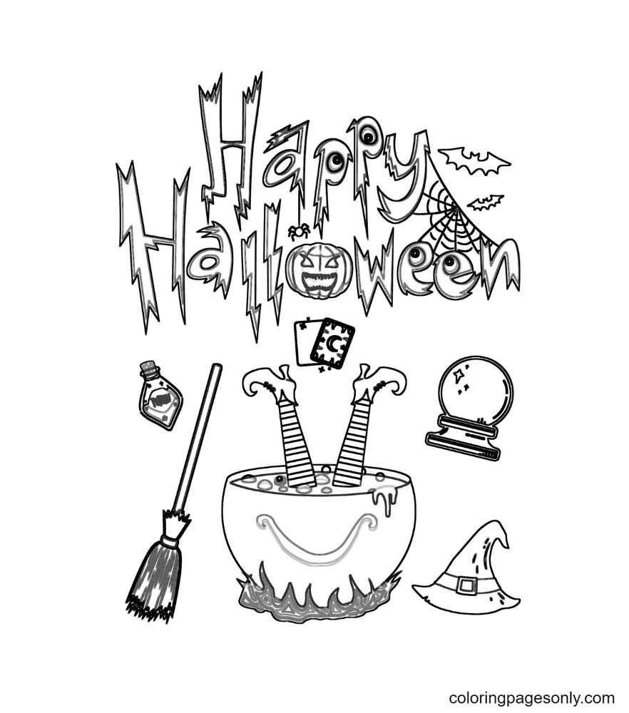 Halloween Witch Use Evil Magic Power Coloring Page