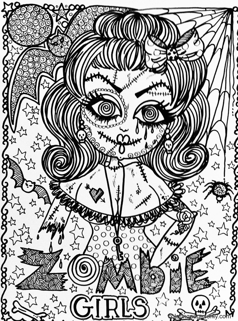 Halloween Zombie Coloring Page
