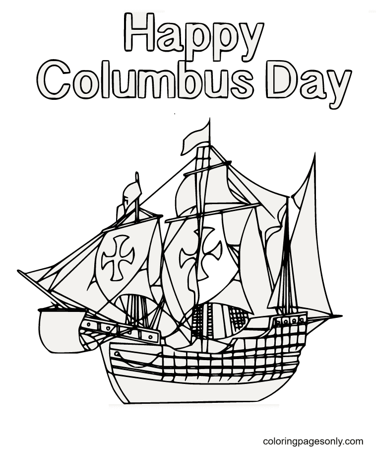 Happy Columbus Day with a Realistic Ship Coloring Page