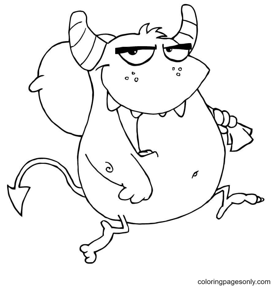 Happy Devil Runs with Bag Coloring Page