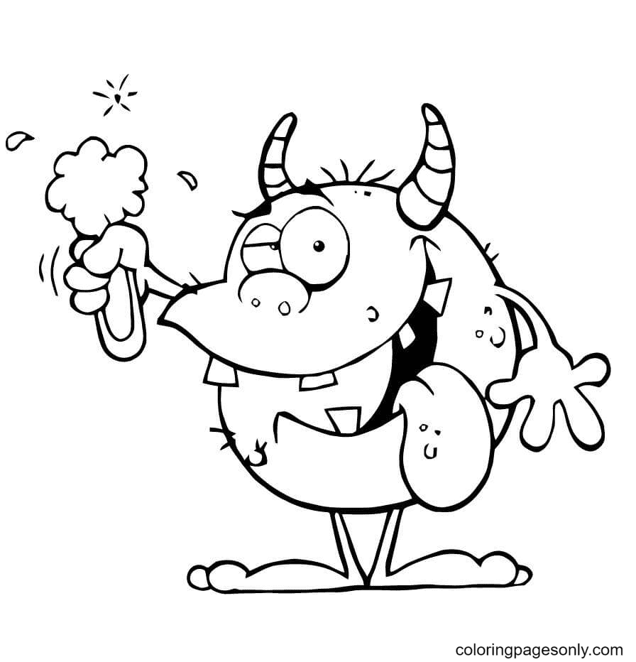 Happy Monster Creature with Flask Coloring Page