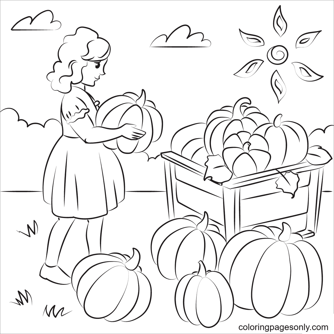 Harvest with Pumpkins Coloring Page