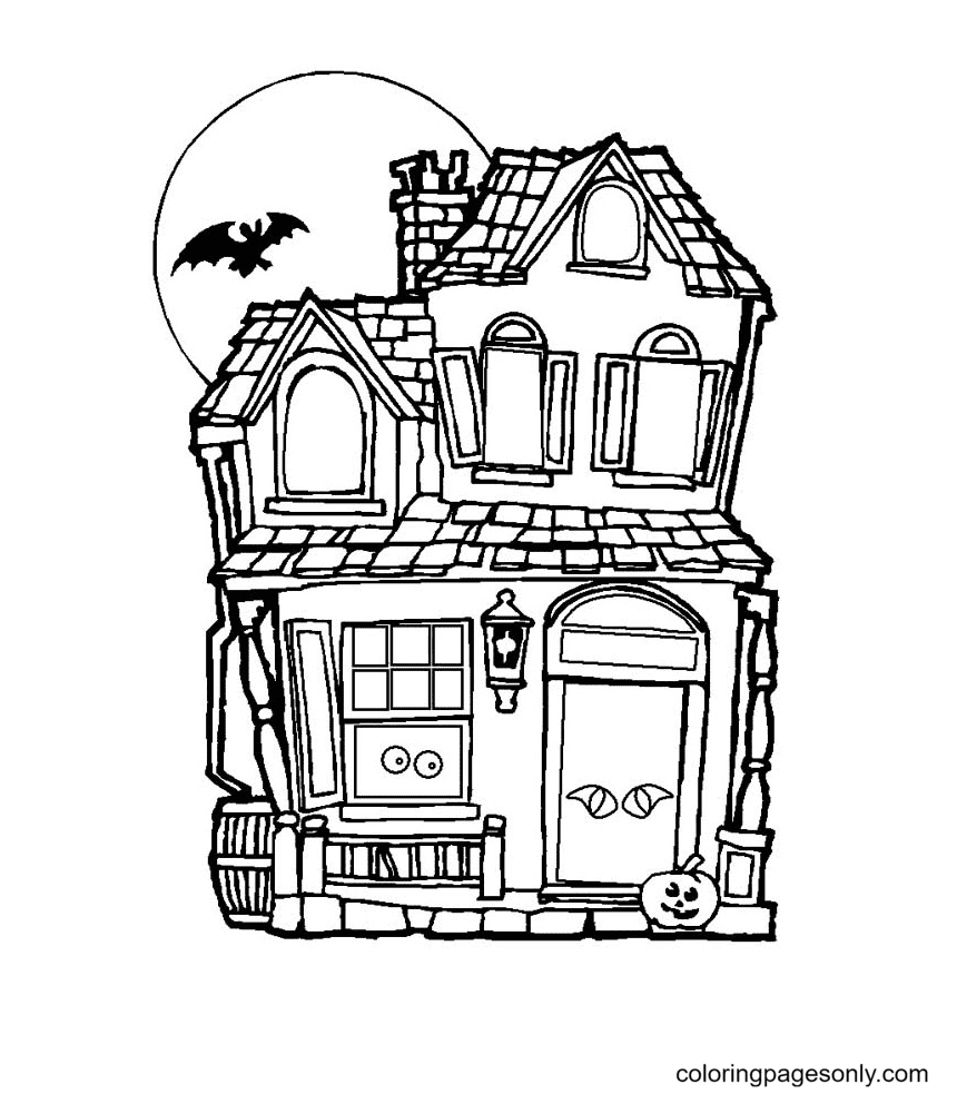 Haunted House Free Printable Coloring Page