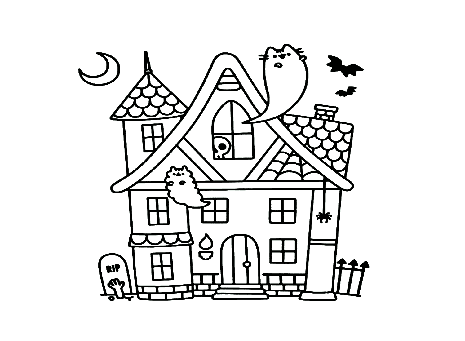 Haunted House With Funny Ghosts Coloring Pages