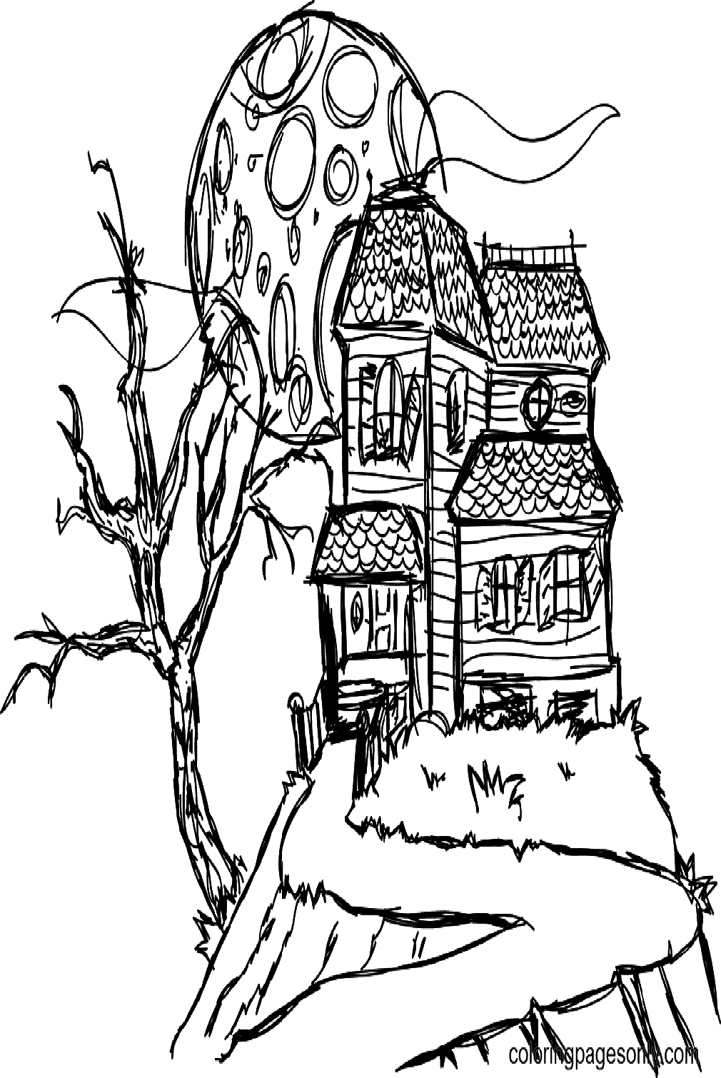 Haunted Houses Free Coloring Pages