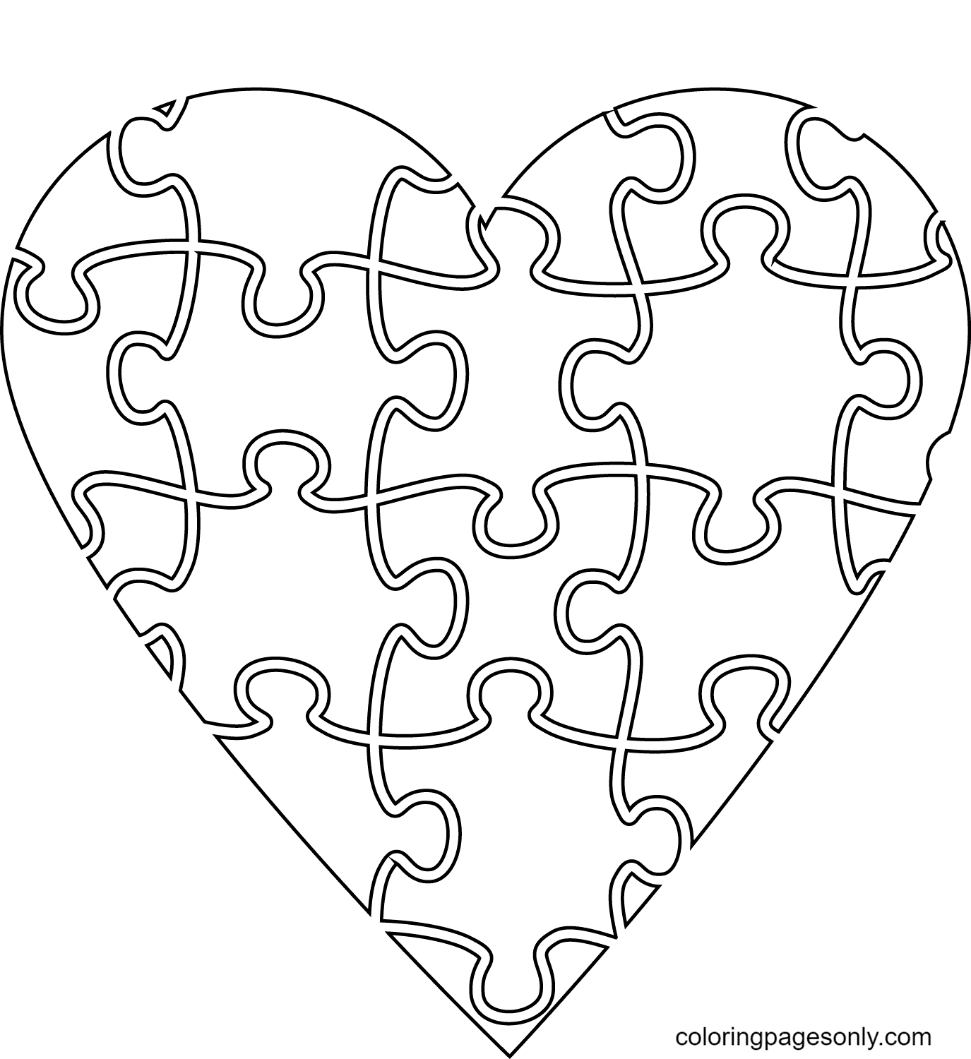 Página para colorir de quebra-cabeça de coração