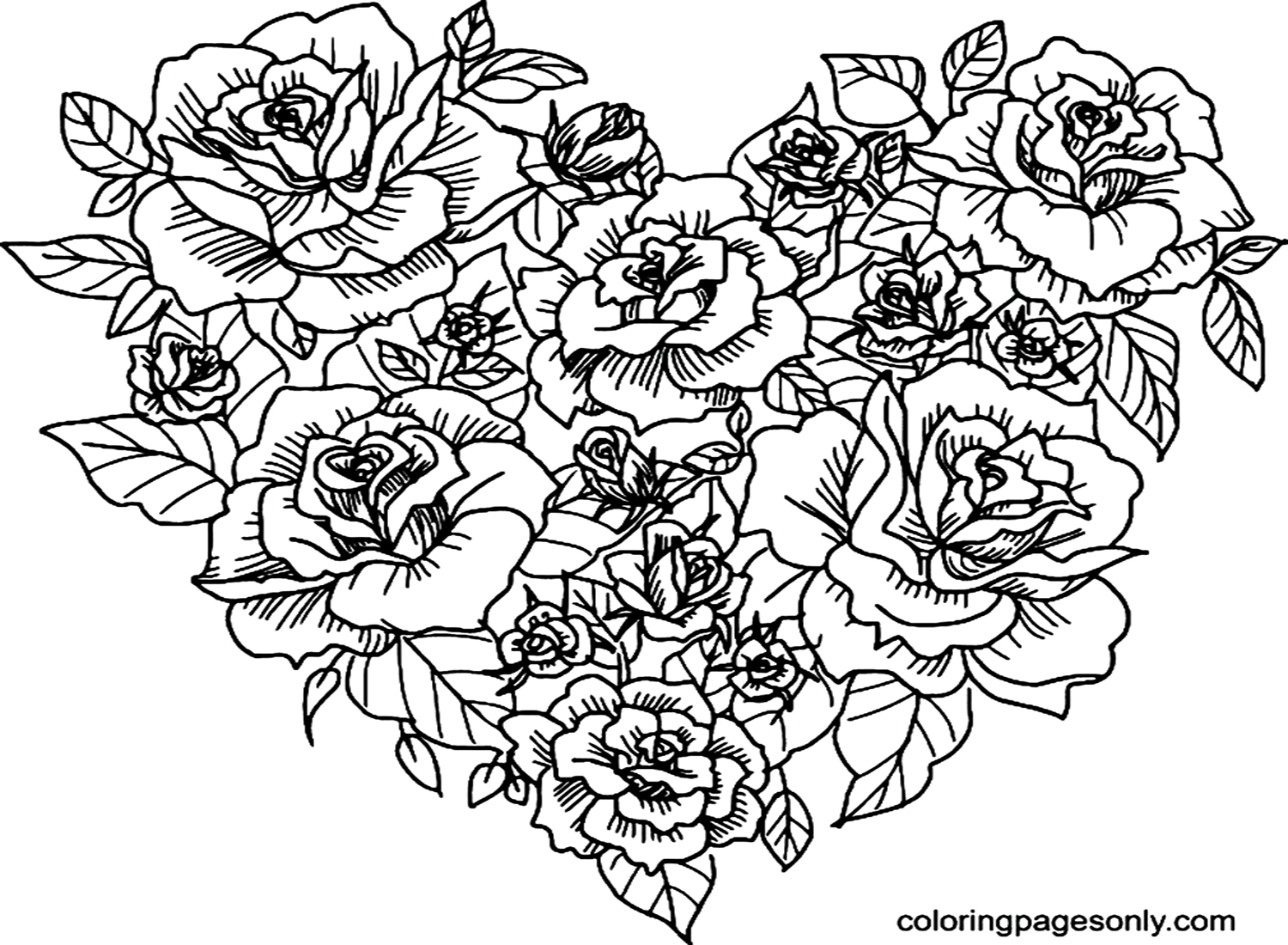 Heart Made Of Roses Coloring Pages
