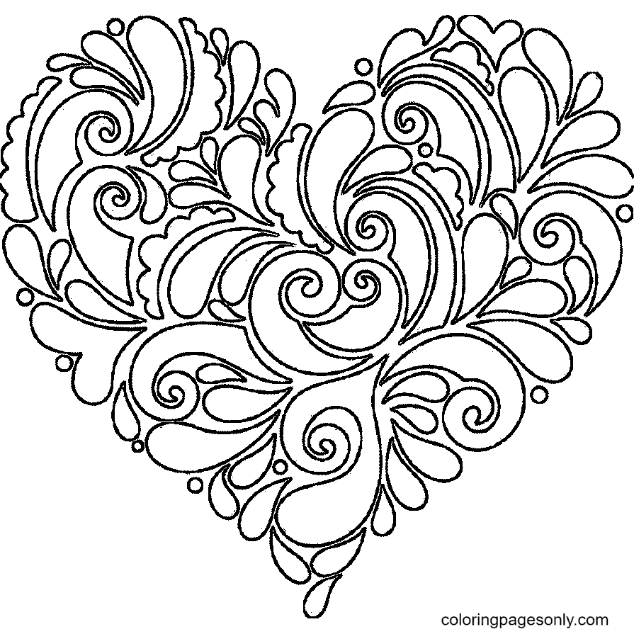 Página para colorir imprimível de coração