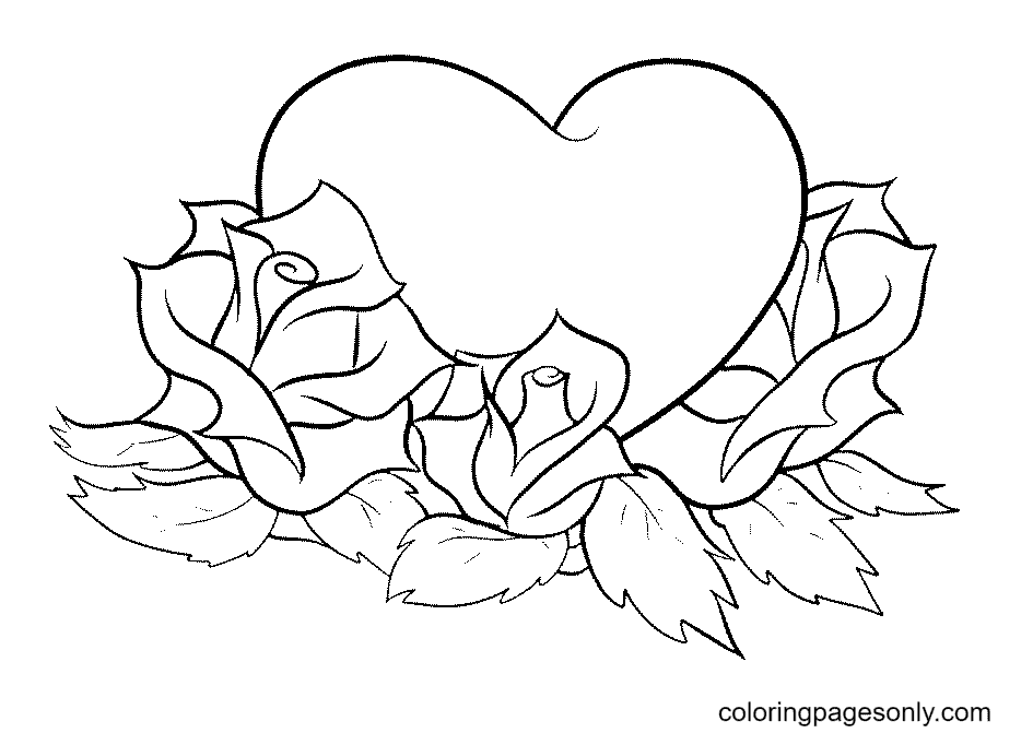 hearts and roses coloring pages