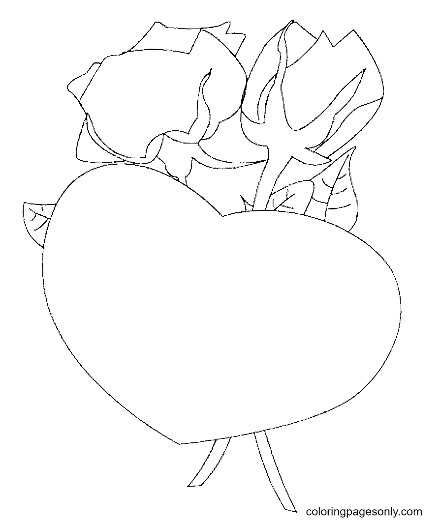 Heart and two roses Coloring Page