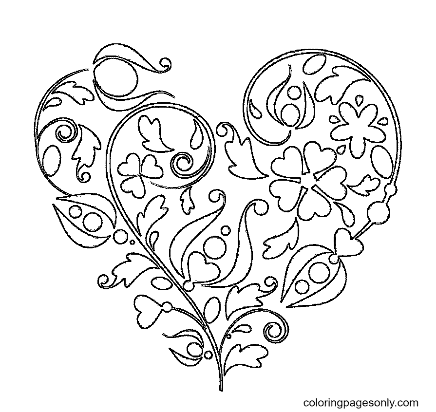 Heart With Flowers Coloring Pages