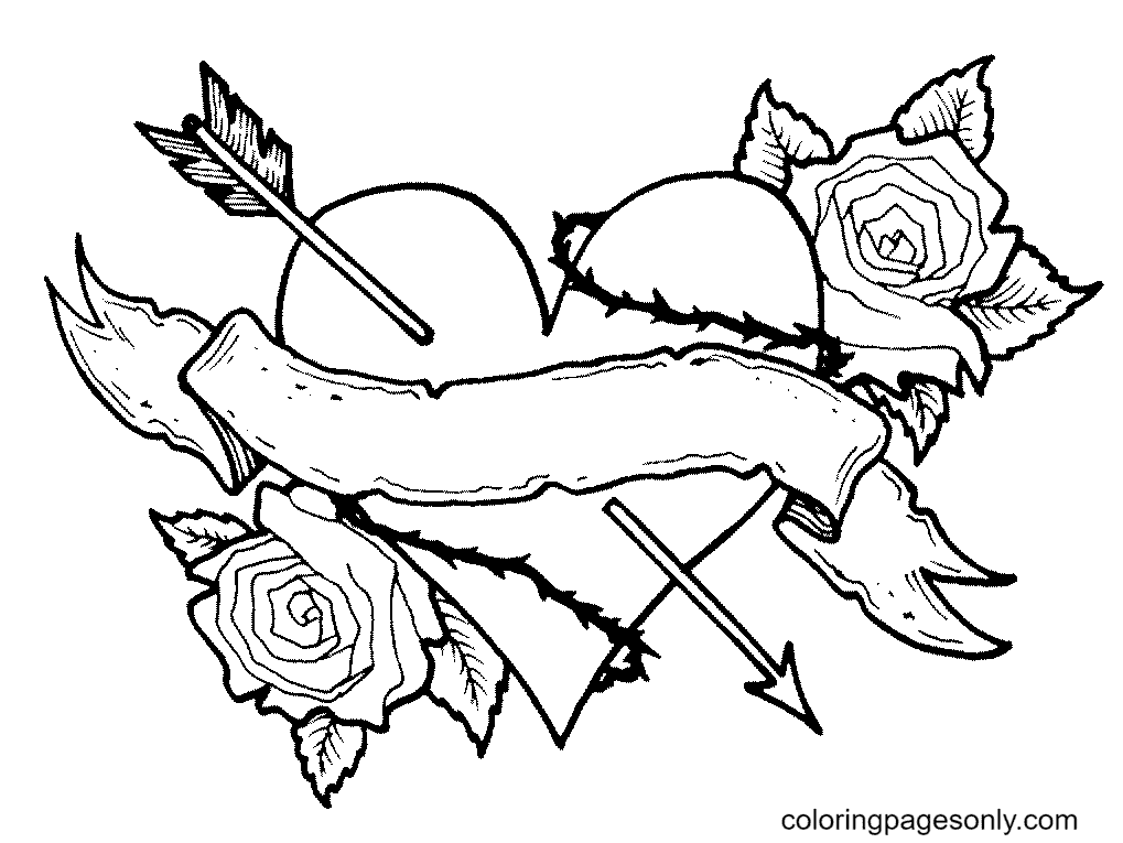 Heart pierced by an arrow Coloring Pages