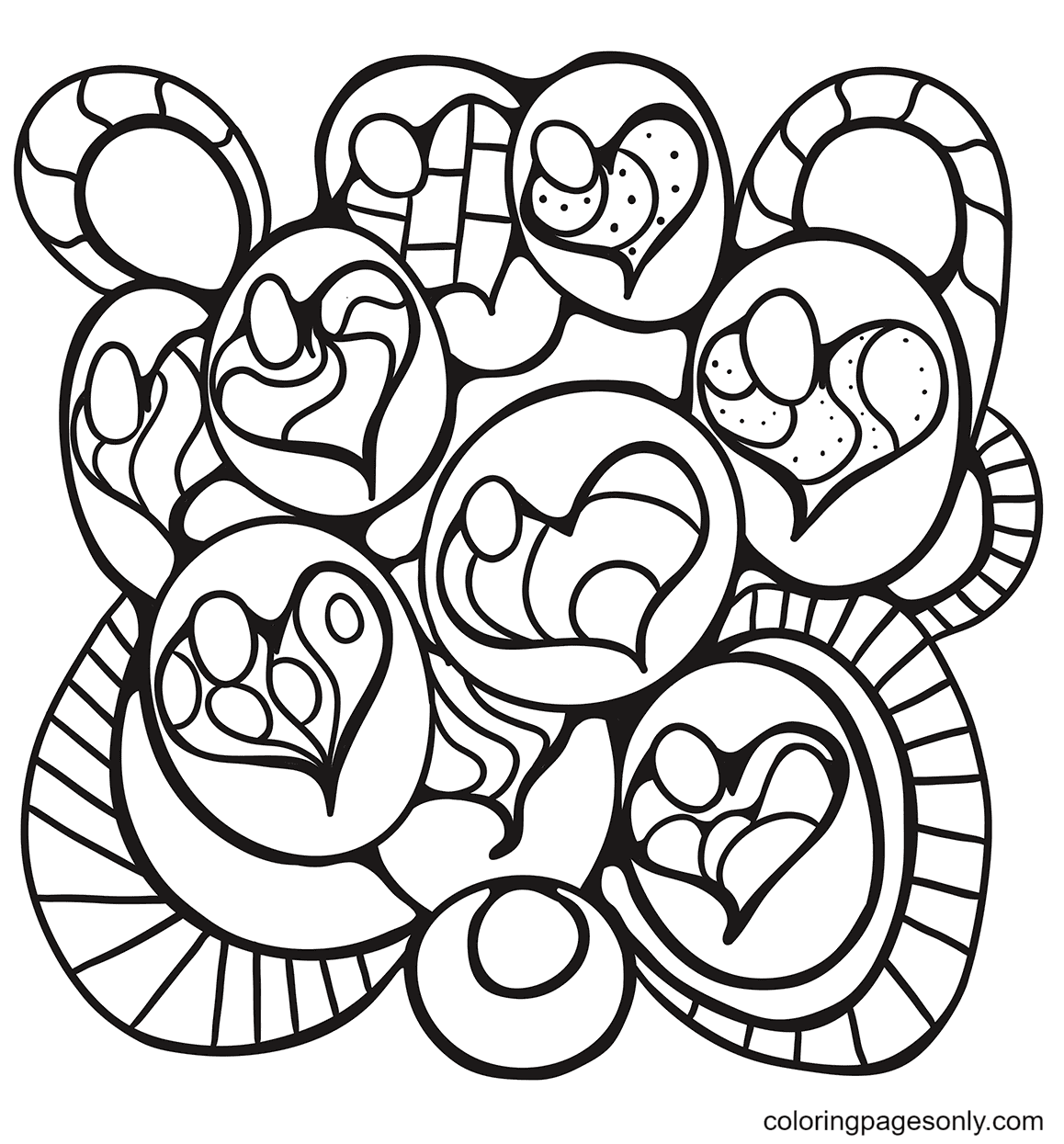 Hearts Pattern Printable Coloring Page