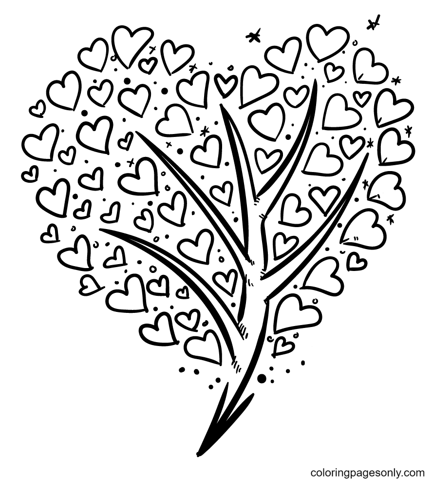 Árbol de corazones Página para colorear