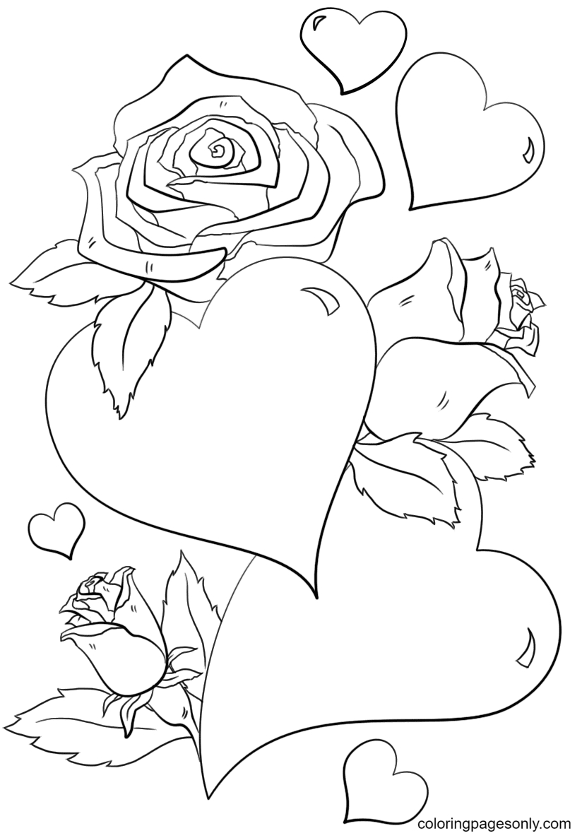 Hearts and Roses Coloring Page