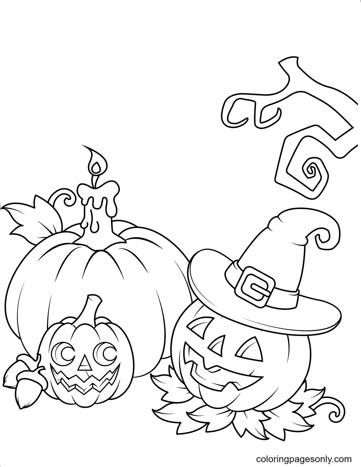 Jack O’Lanterns and Pumpkin Coloring Page