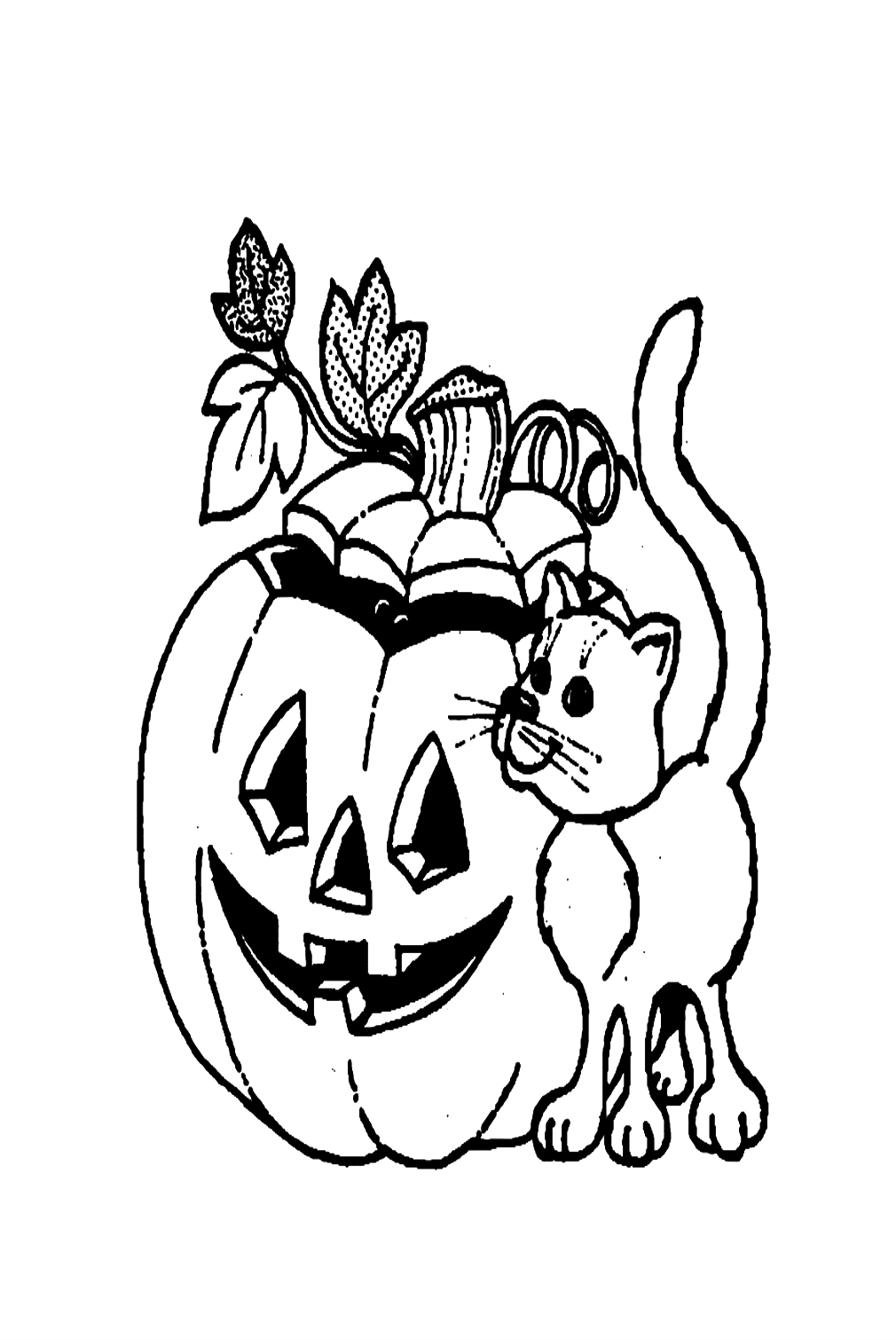 Jack O’ Lantern And Cat Coloring Pages