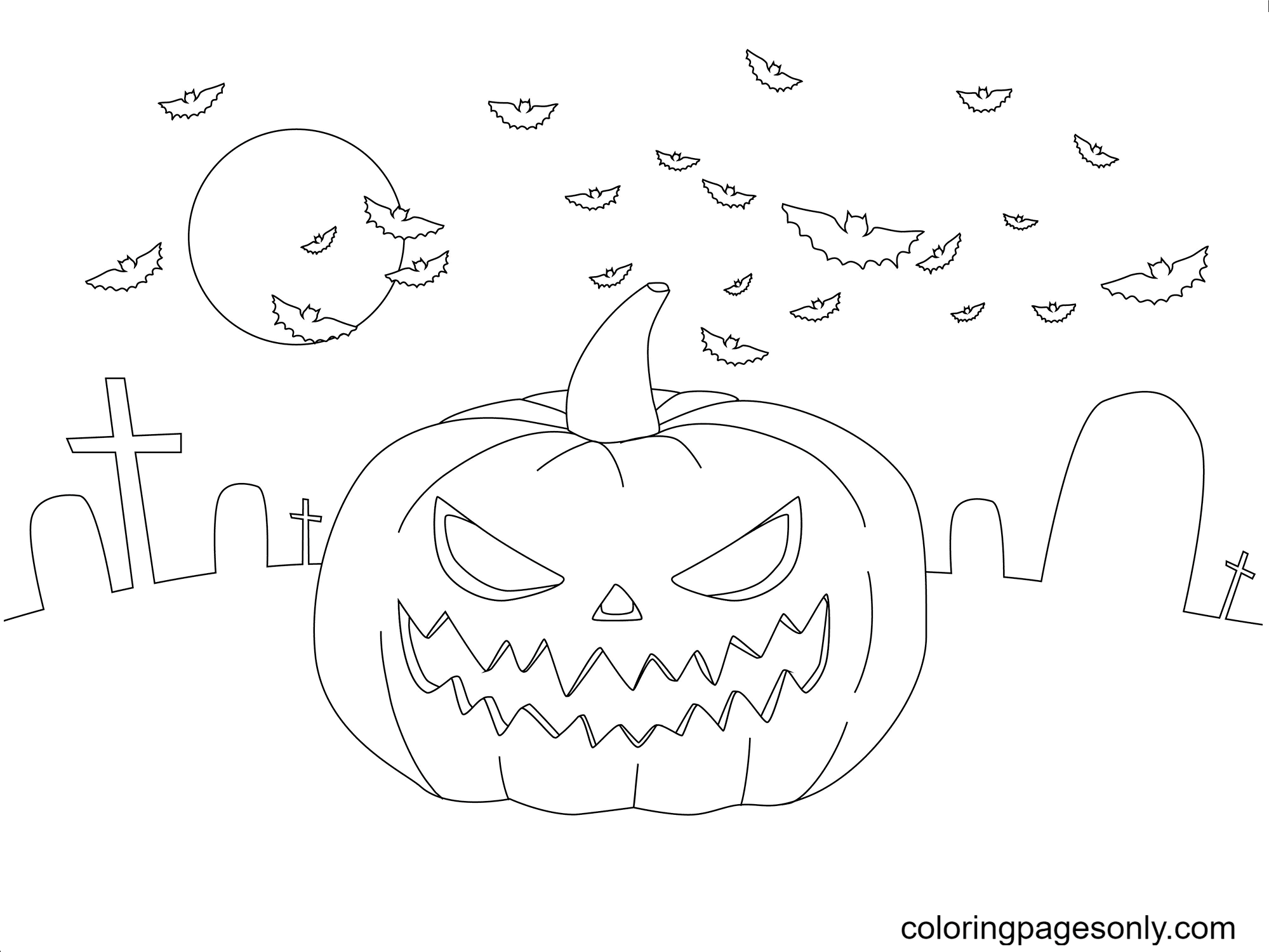 Jack O' Lantern And Bat Coloring Pages