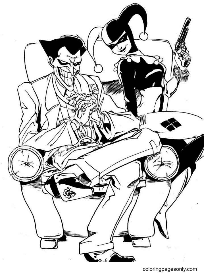 Joker with Harley Queen Coloring Page