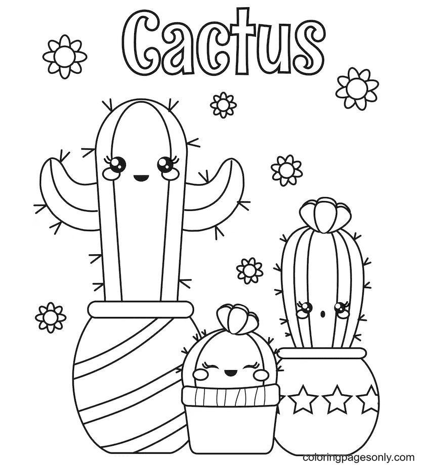 Kawaii Cactus Coloring Page