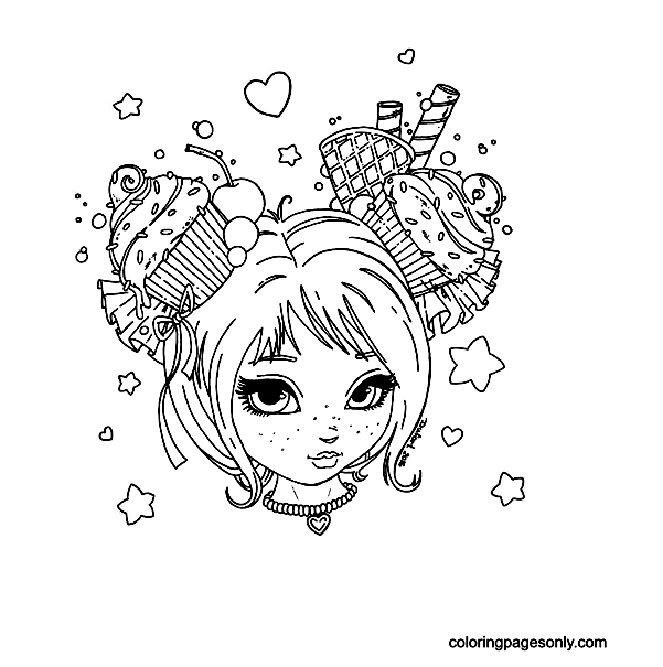 Kawaii Cupcake Hairstyle Coloring Pages