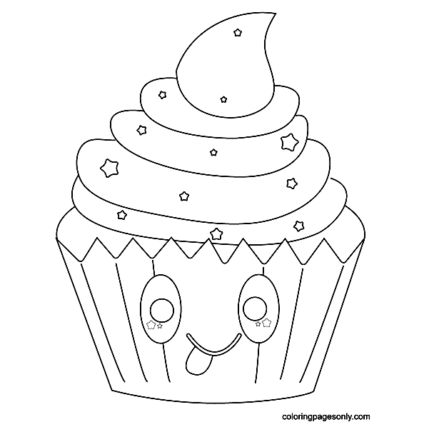 Kawaii Cupcake with Stars Coloring Pages
