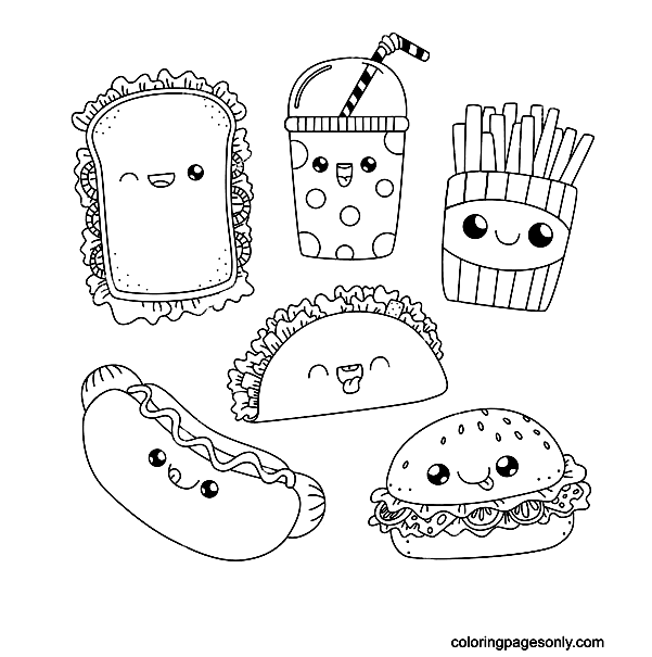 Kawaii fast food Coloring Page