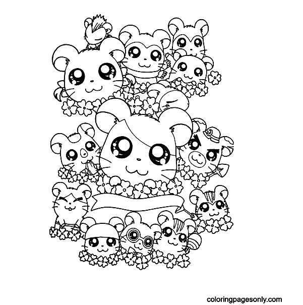 Kawaii Many hamsters Coloring Pages