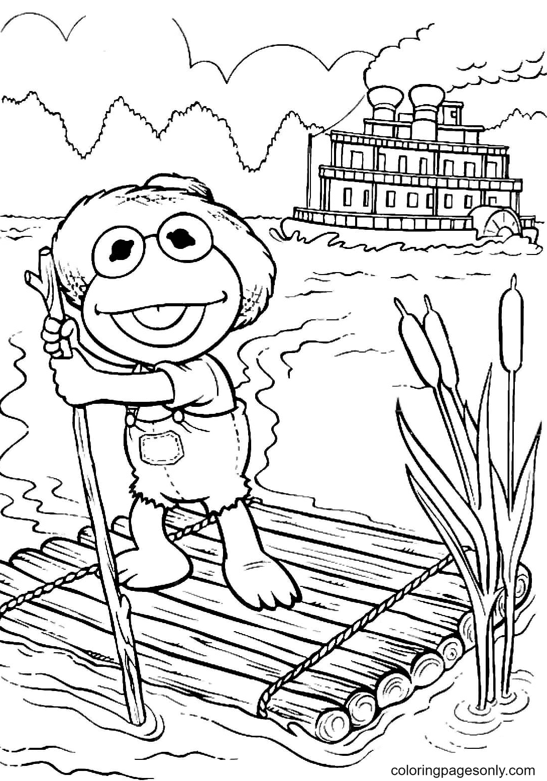 克米特 (Kermit) 在《布偶婴儿》中饰演汤姆·索亚 (Tom Sawyer) 在木筏上