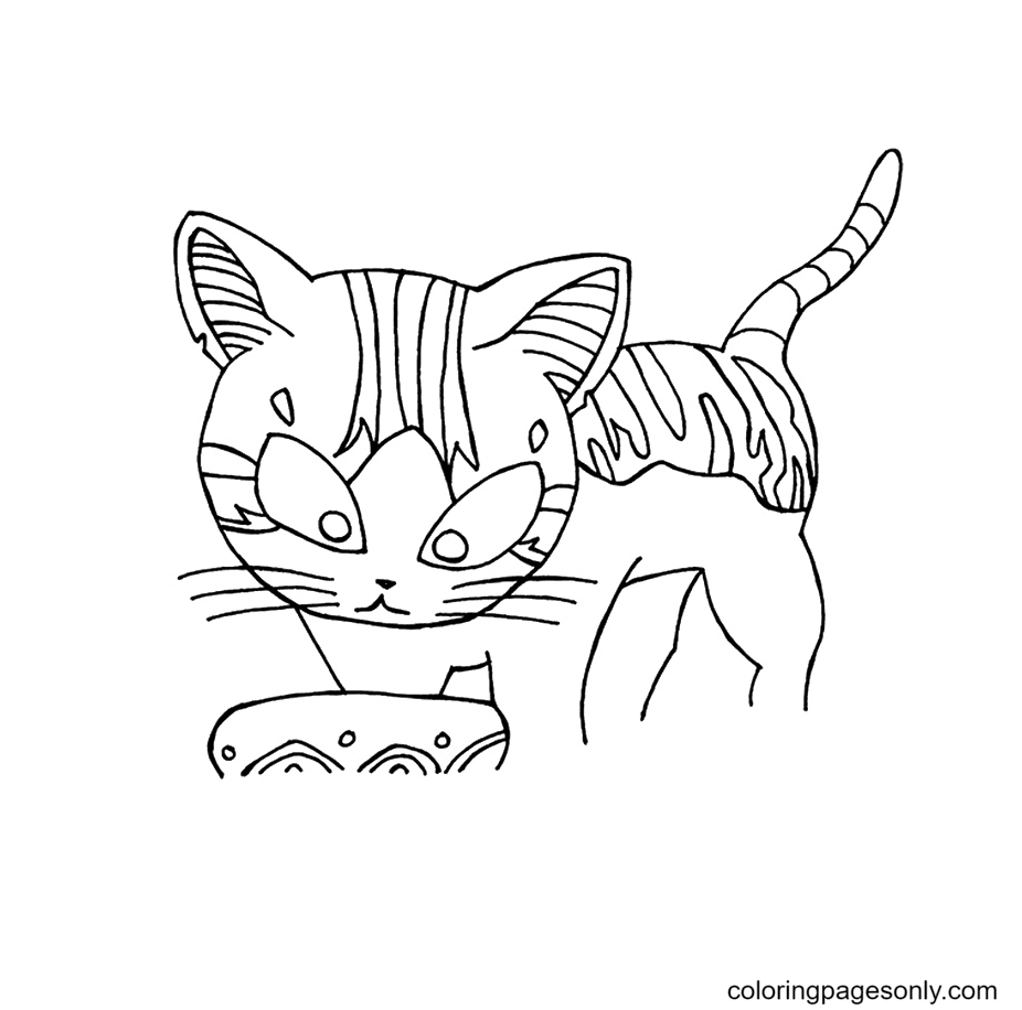 Kitten Chi has dinner Coloring Page