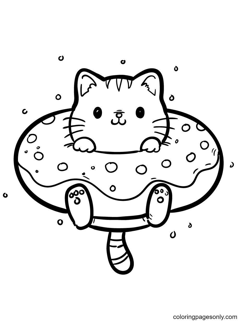 Kitten Crawls Into A Tube Inside A Donut Coloring Pages