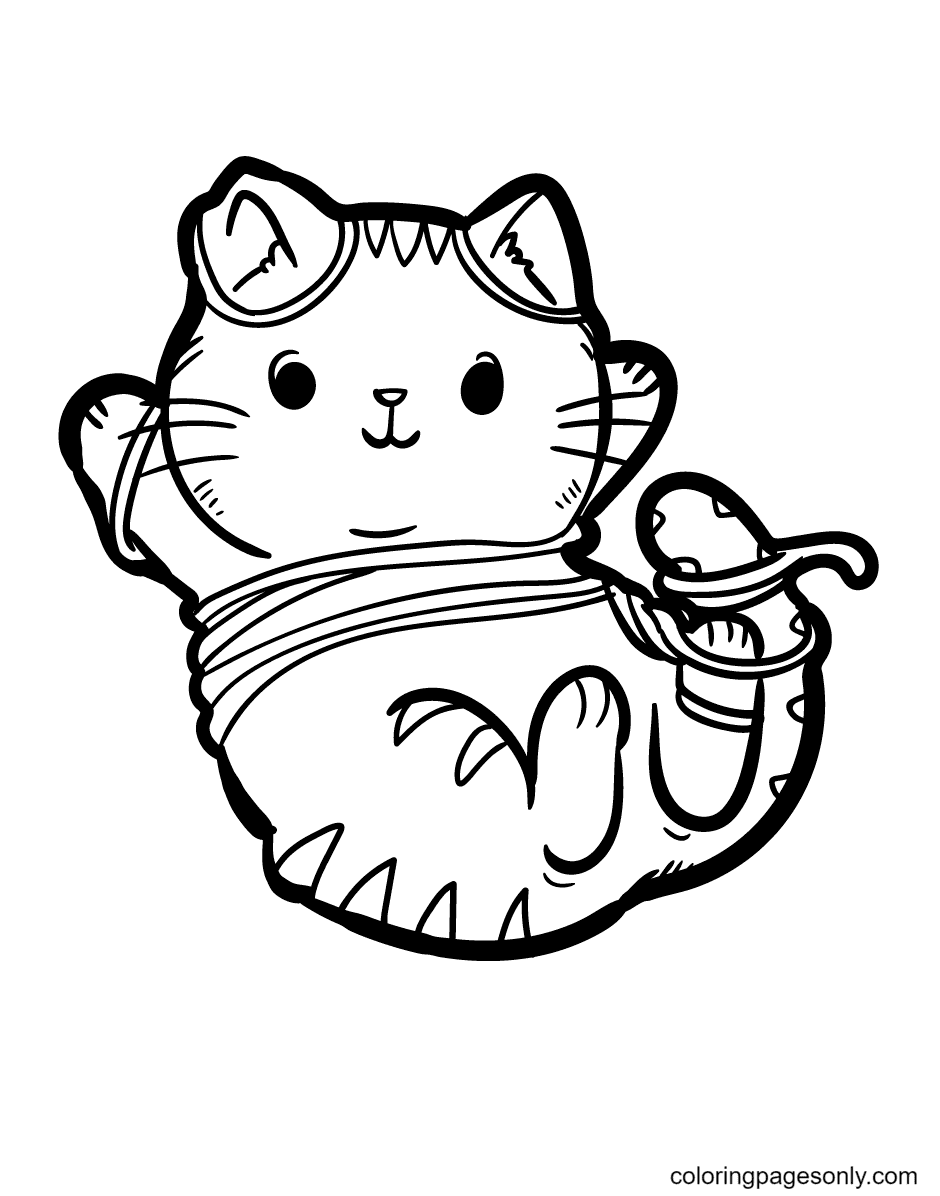 Kitten Got Caught in A Tangle Of Wires Coloring Page