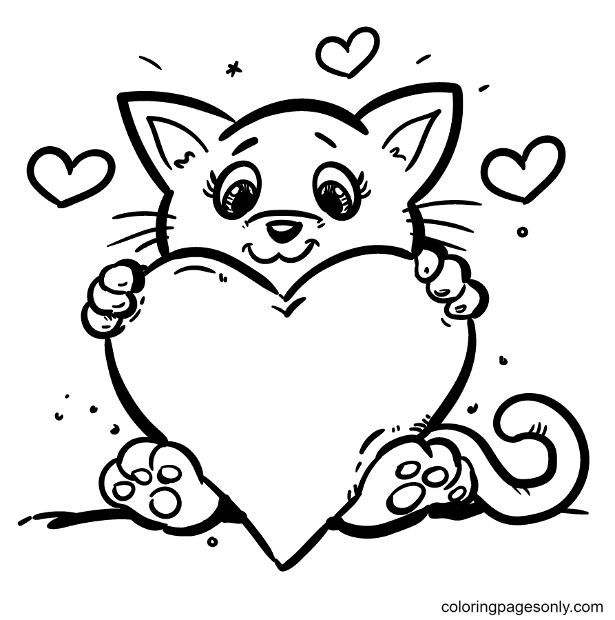 Kätzchen hält ein Herz aus dem Herzen