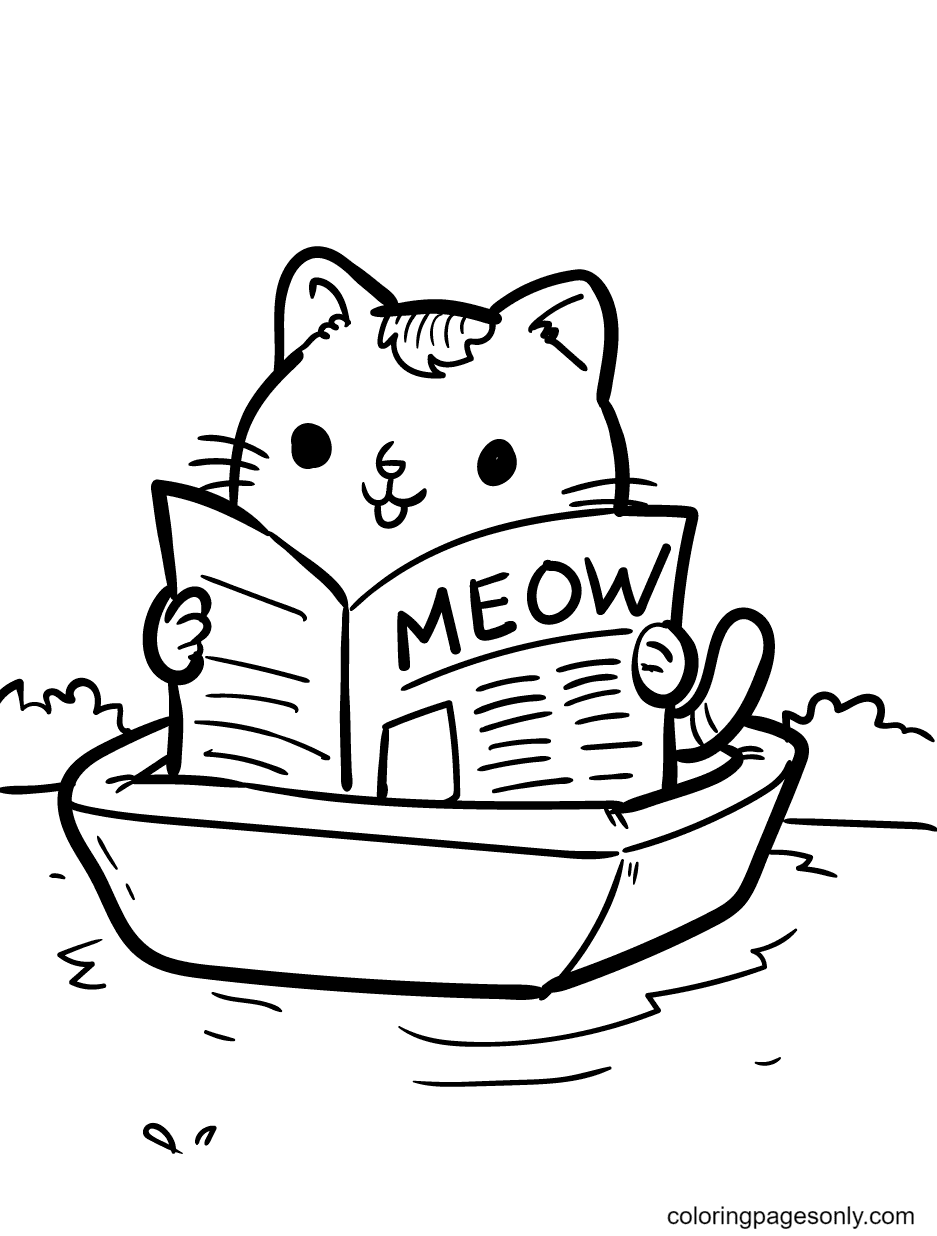 Gatito lee el periódico en la caja de arena de Kitten