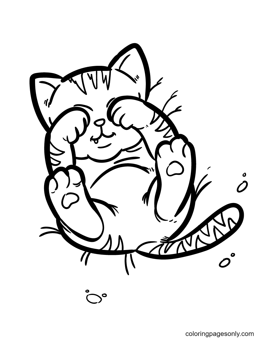 Kitten Rubbing His Paws Into Eyes Coloring Page