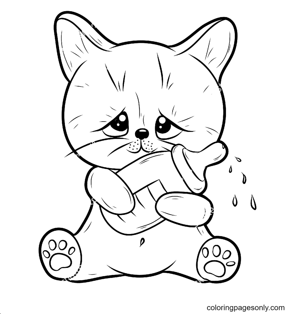 Kitten and Bottle of Milk Coloring Page